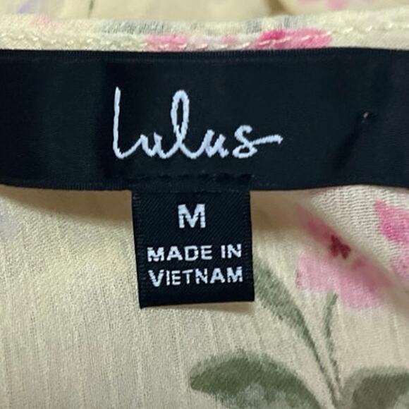 Lulus Womens Yellow Pink Floral Long Sleeve Deep V Neck Peplum Blouse Top Size M - Picture 3 of 4